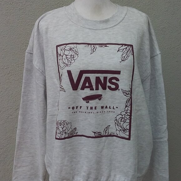 VANS Sweatshirt Unisex Med Gray Burgandy Crewneck Pullover Graphic California - Picture 2 of 5